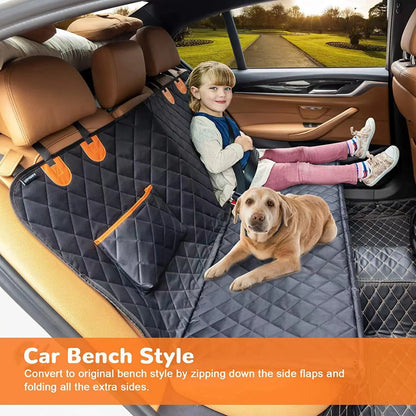 Waterproof Dog Car Seat Cover &amp; Hammock – 600D Oxford | Anti-Slip | Small, Medium &amp; Large Dogs | Black &amp; Orange