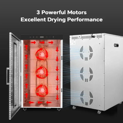 2000W Commercial Food Dehydrator 20 Trays Stainless Steel Jerky Maker 110V 220V Meat Fruit Dryer Machine 30-90℃ Pet Treat