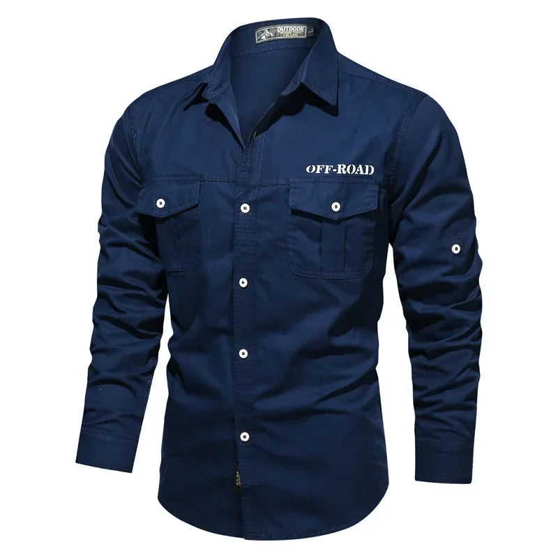 Men Military Long-sleeved Tooling Shirts Male Cotton Outdoor Multi-pocket Casual Shirts Good Quality Man Large Size Solid Shirts