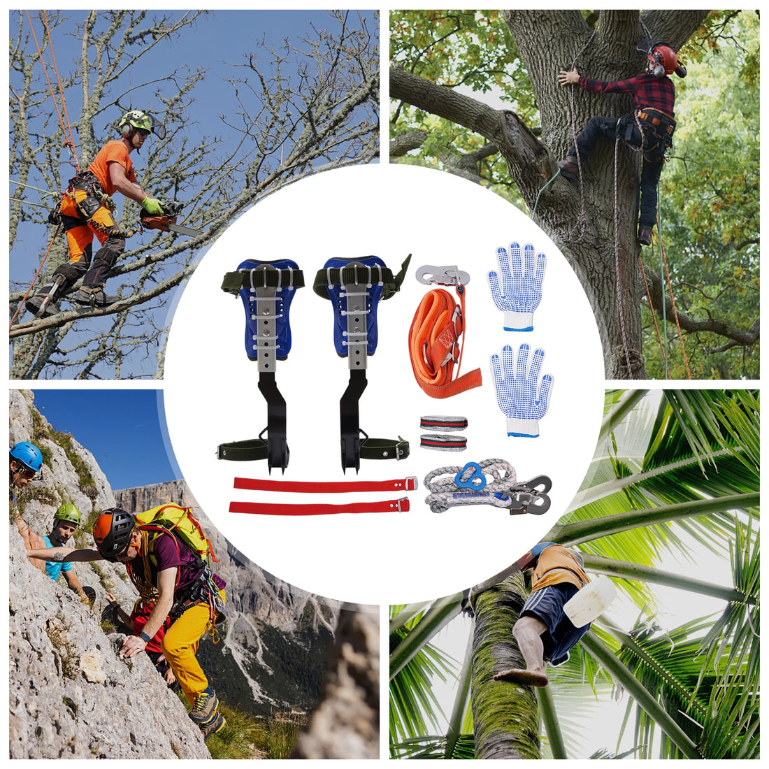 Professional Tree Climbing Spikes Kit 330lb Capacity Steel Spurs with Adjustable Straps &amp; Safety Gear for Arborists &amp; Hunters