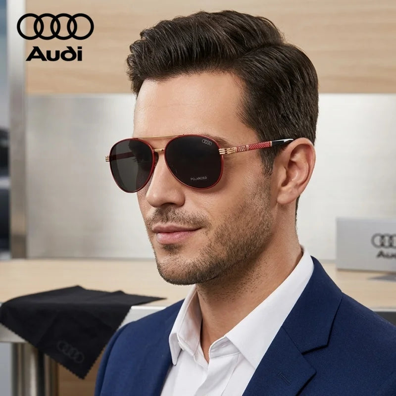 Audi Polarized Sunglasses – Unisex UV400 Anti-Reflective Alloy Frame Square Pilot Style with Original Case