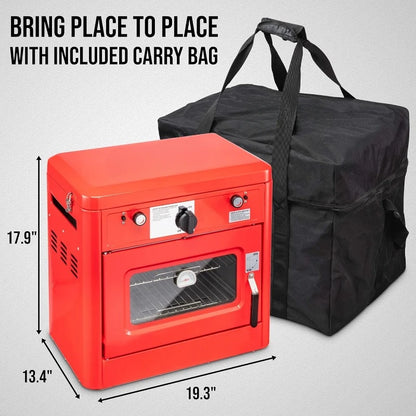 Outdoor Gas Camping Oven w/Carry Bag | CSA Approved Portable Propane-Powered 2-Burner Stove &amp; Oven | Auto Ignition