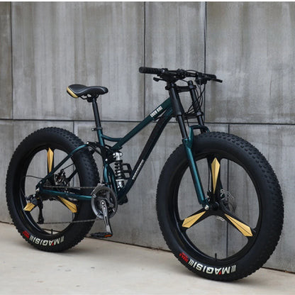 Fat Tire Mountain Bike – 4.0" Wide Tires, Soft-Tail Frame, Double Disc Brakes, 7–27 Speed, 24" or 26" Wheel, Unisex