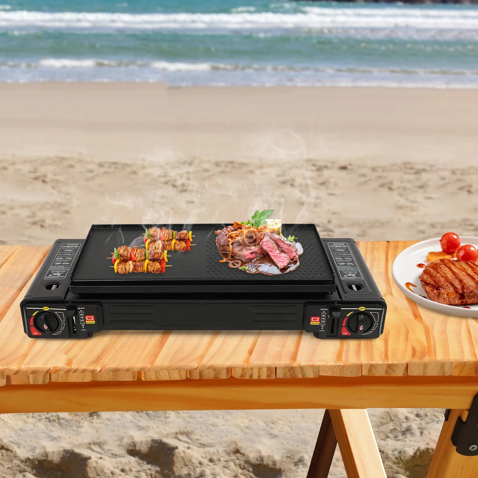 2500W Portable Camping Stove 2 Burners Camping Stove with Baking Tray&amp;Portable Case use  Butane or LPG Home Application Outdoor