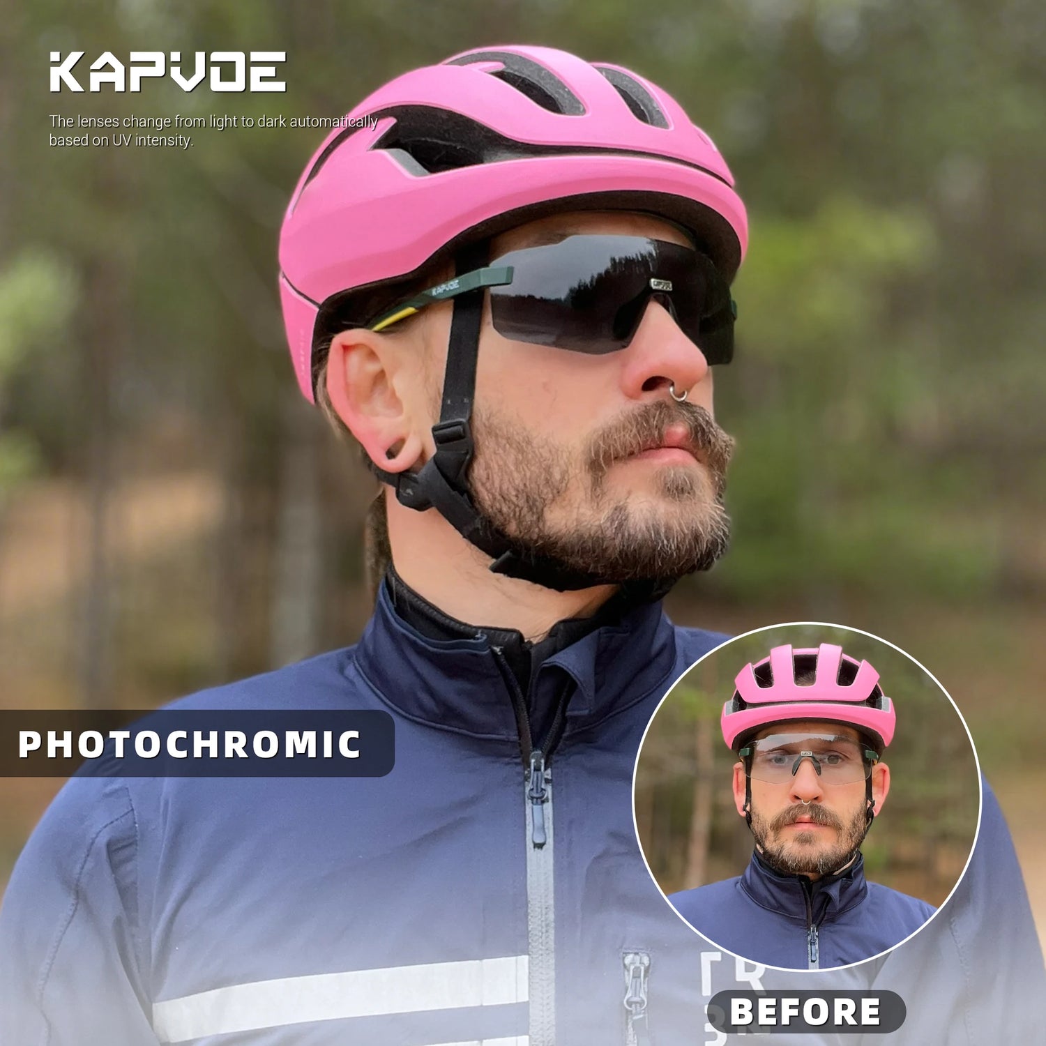 Kapvoe Photochromic Cycling Glasses – UV400 Lightweight MTB Bike Eyewear for Running, Skiing &amp; Outdoor Sport