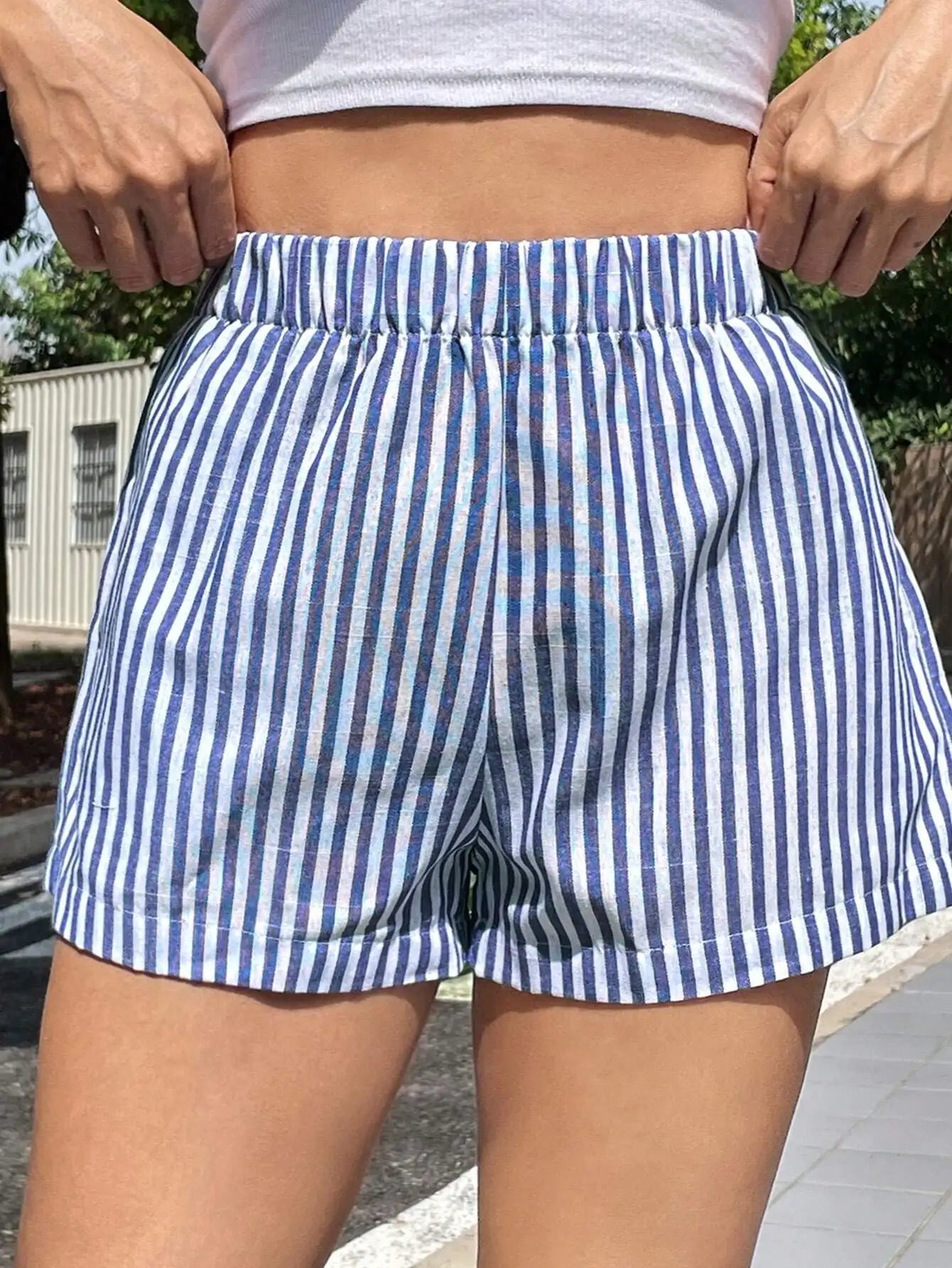 Striped Casual Mid-Waist Wide-Leg Beach Summer Women&