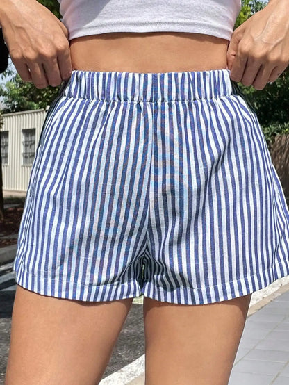 Striped Casual Mid-Waist Wide-Leg Beach Summer Women&