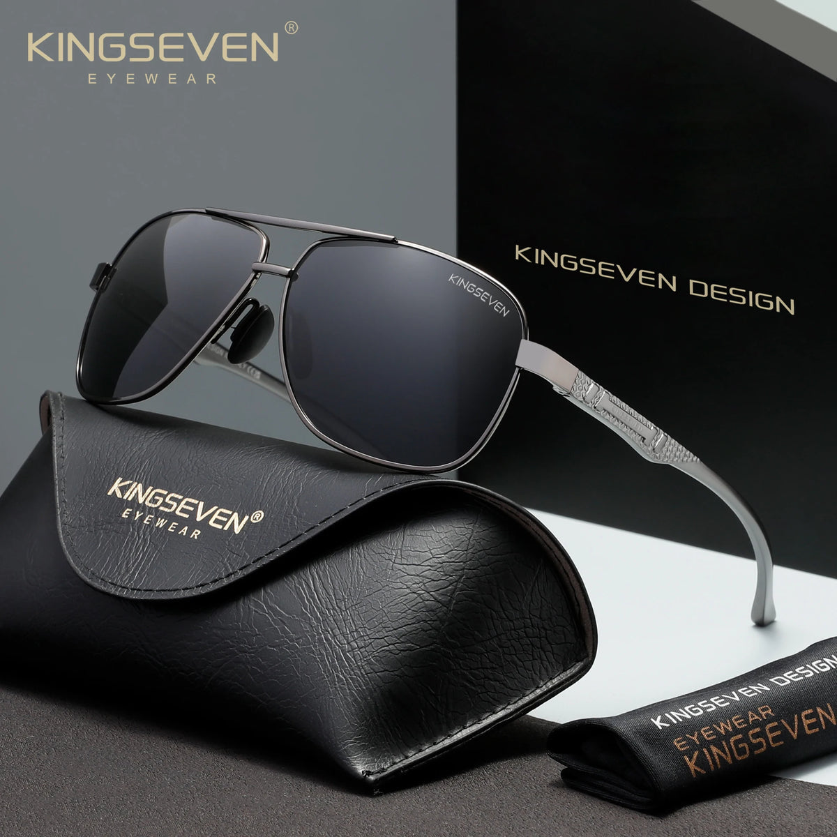 KINGSEVEN 7188 Polarized Square Sunglasses – Aluminium-Magnesium Frame, UV400, Unisex
