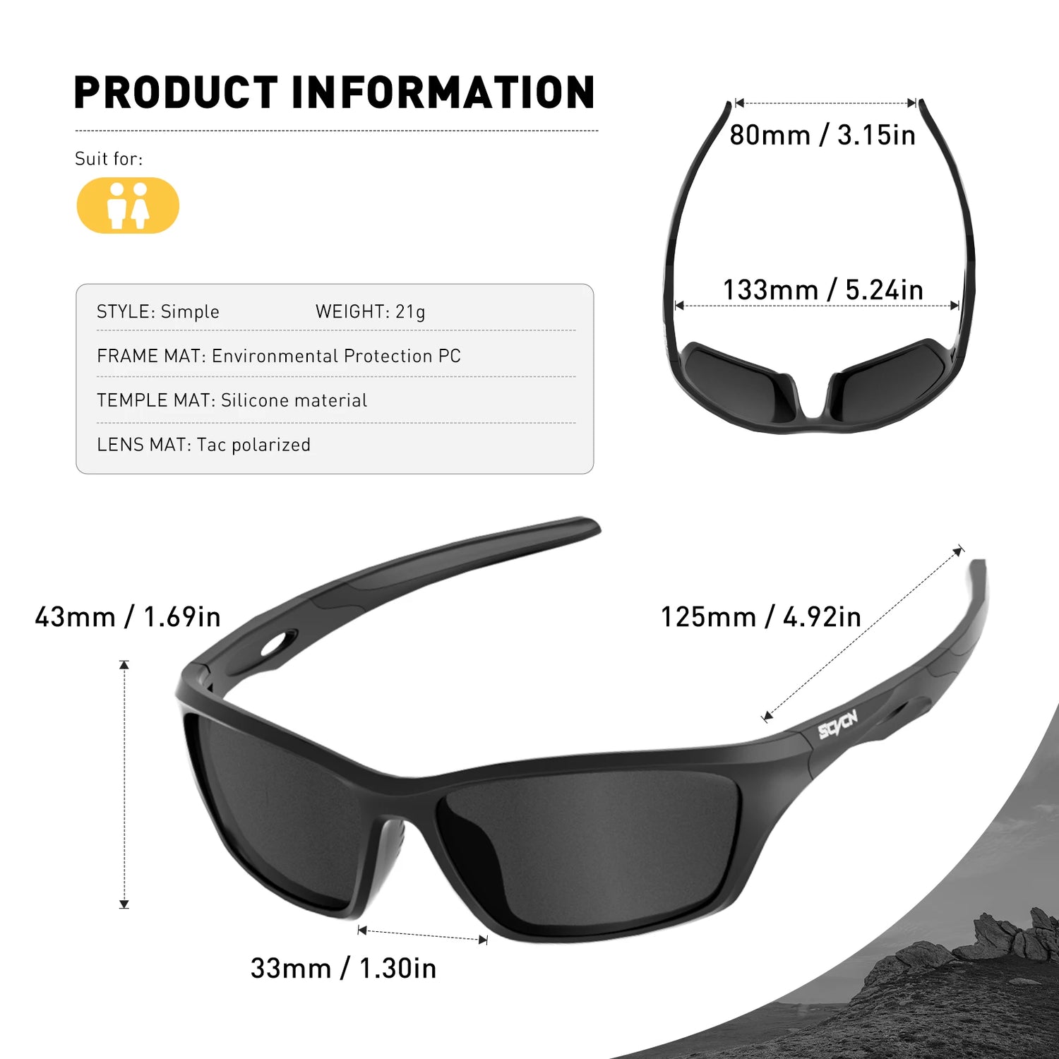 SCVCN Polarized Fishing Sunglasses Sports Sunglasses for Men and Women Men and Women Mountain Bicycle Riding Goggle Bike UV400