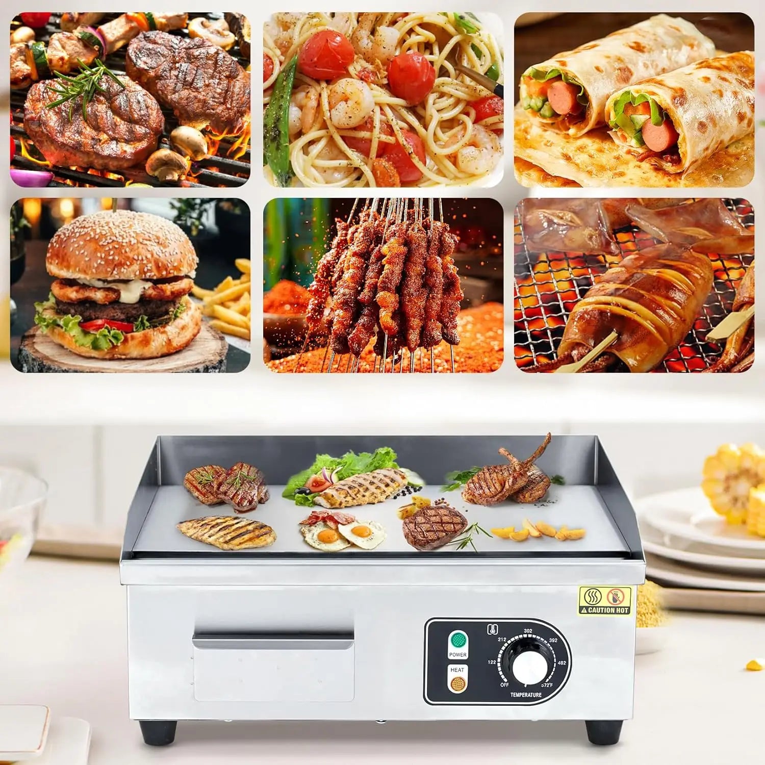 30 Inch Electric Griddle for Outdoor Cooking Non-Stick Grill Plate Adjustable Temperature Control 122°F-572°F