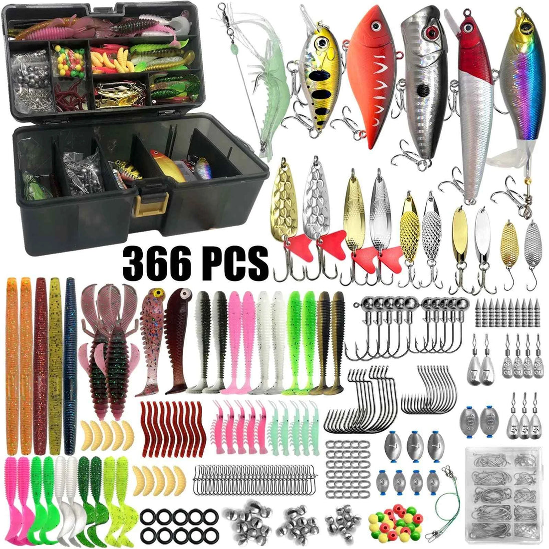 Complete Fishing Lure Kit with Tackle Box – 86 / 88 / 136 / 149 / 366pcs for Trout, Pike & Bass