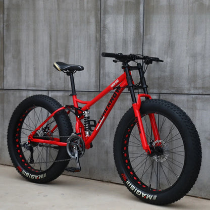 Fat Tire Mountain Bike – 4.0" Wide Tires, Soft-Tail Frame, Double Disc Brakes, 7–27 Speed, 24" or 26" Wheel, Unisex