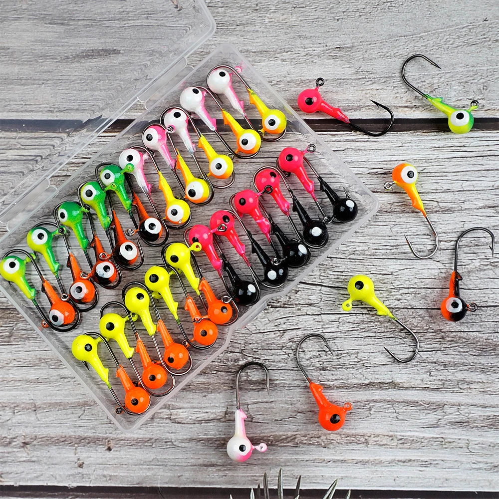 Shaddock Fishing Round Ball Head Jigs – Painted, Barbed Hook, 1/32–3/8 oz, 40 Pcs
