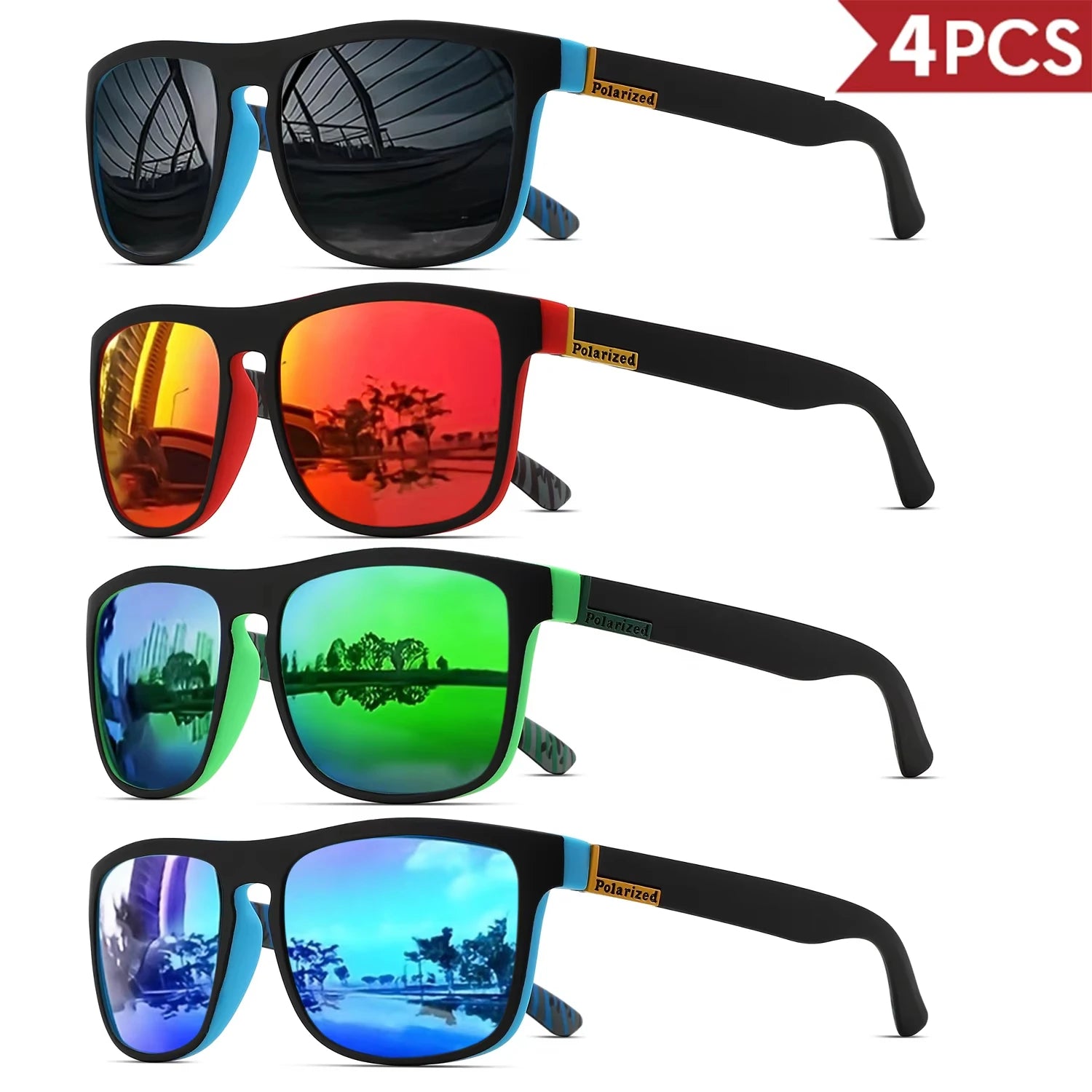 Polarized Square Sports Sunglasses UV400 – Driving, Fishing &amp; Cycling (1, 2, 3 or 4 Pack)