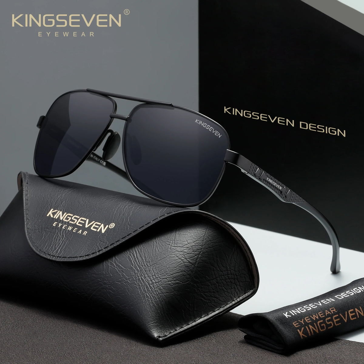 KINGSEVEN 7188 Polarized Square Sunglasses – Aluminium-Magnesium Frame, UV400, Unisex