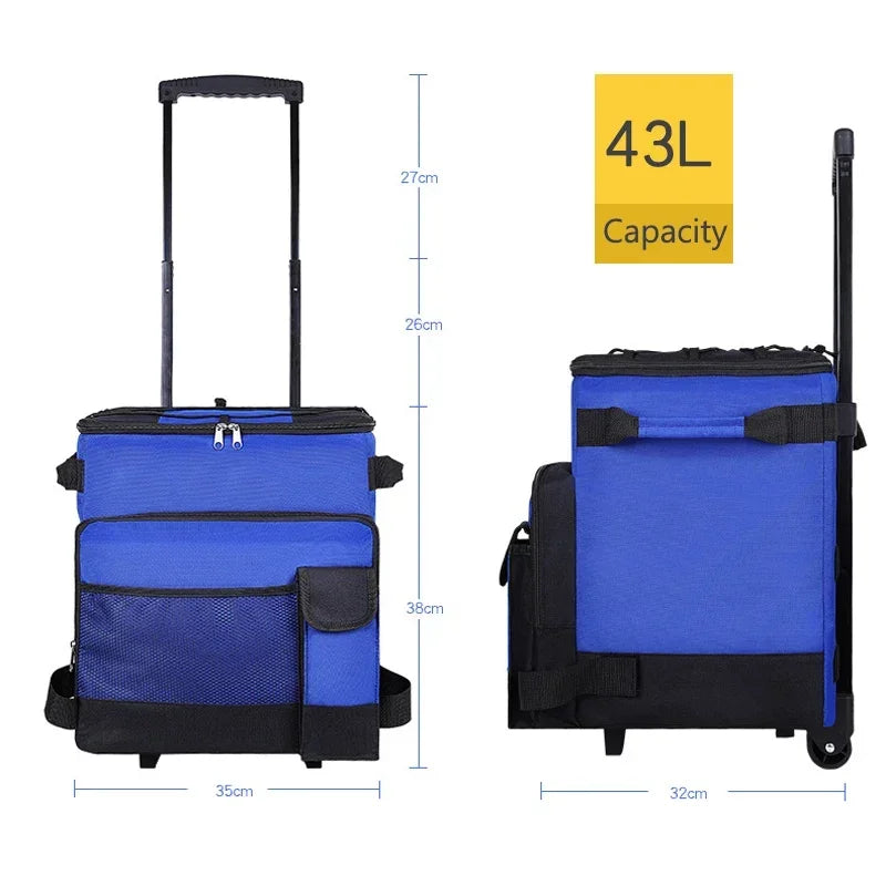 43L Rolling Cooler Bag with Removable Wheels &amp; Handle – Insulated Portable Cooler for Camping, Beach &amp; Travel