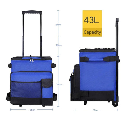 43L Rolling Cooler Bag with Removable Wheels &amp; Handle – Insulated Portable Cooler for Camping, Beach &amp; Travel