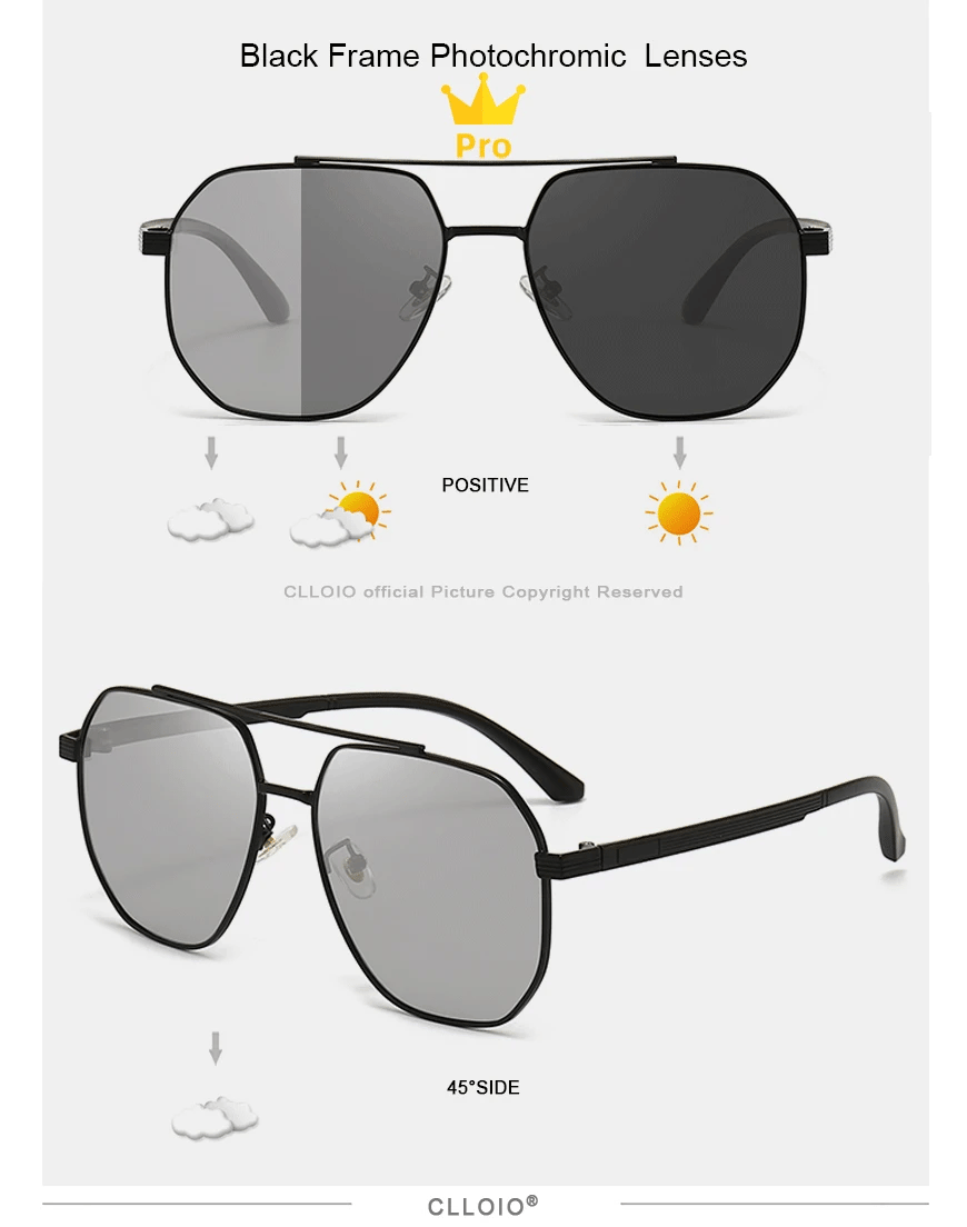 CLLOIO Classic Photochromic Sunglasses Men Women Polarized Driving Shades Sun Glasses Travel Anti-glare Chameleon Glasses