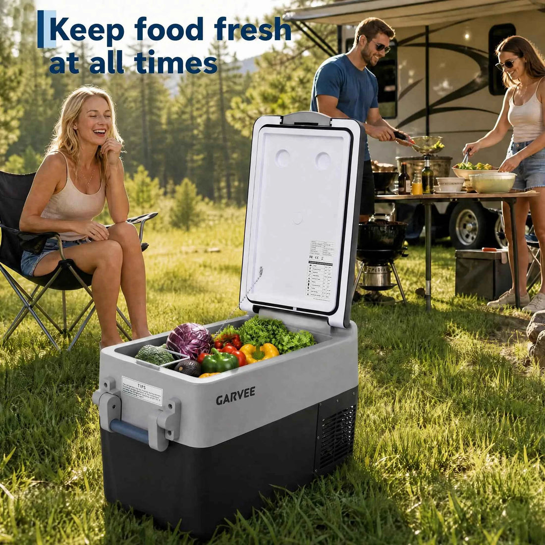 53QT Dual-Zone Portable 12V Fridge Freezer with App & LCD Control – AC/DC Power for Car, RV, Camping & Home
