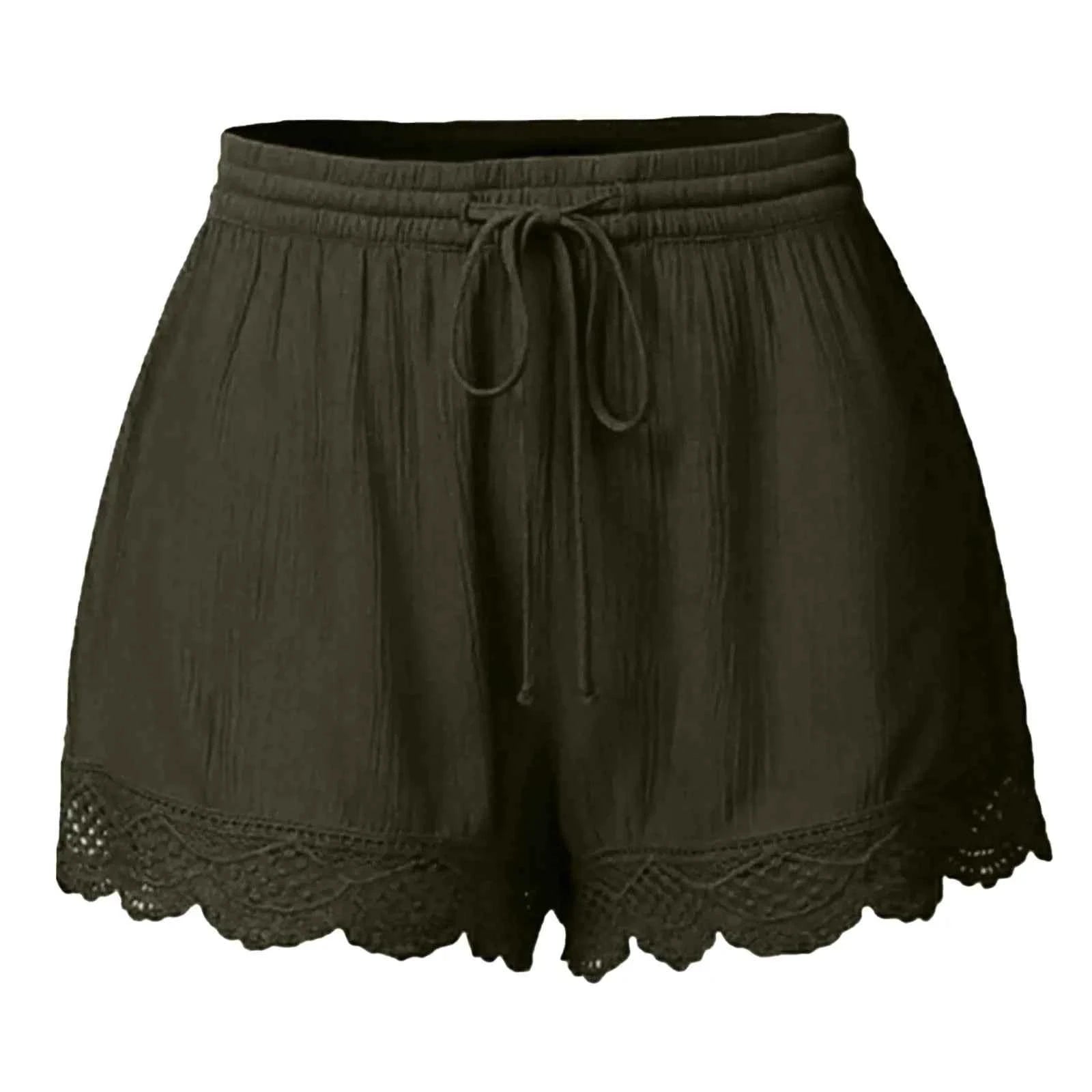 Women Lace Up Shorts Summer Casual Elastic Waist Wide Leg Sweat Fitness Running Short 2024 High Quality Thick Fabric Mini Shorts