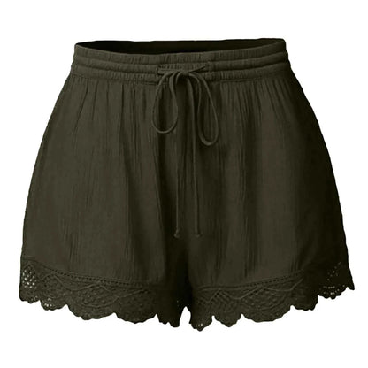 Women Lace Up Shorts Summer Casual Elastic Waist Wide Leg Sweat Fitness Running Short 2024 High Quality Thick Fabric Mini Shorts