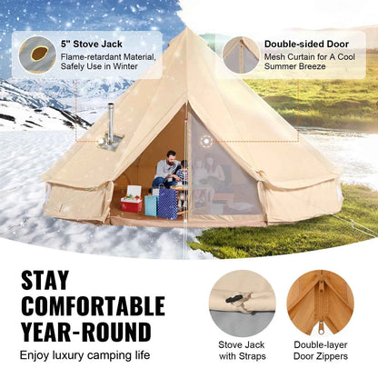 SucceBuy Canvas Bell Tent 4 Seasons 3/4/5/6/7m Yurt Tent Canvas Tent for Camping with Stove Breathable Tent Holds up to 8People