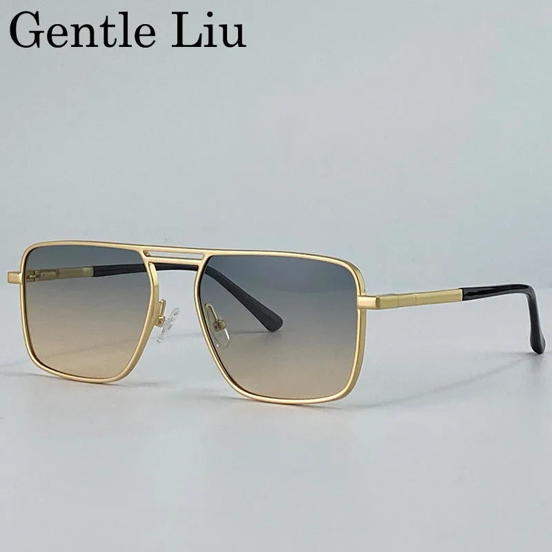 GENTLE LIU KSL-98280 Oversized Double Beam Square Sunglasses – Alloy Frame, UV400