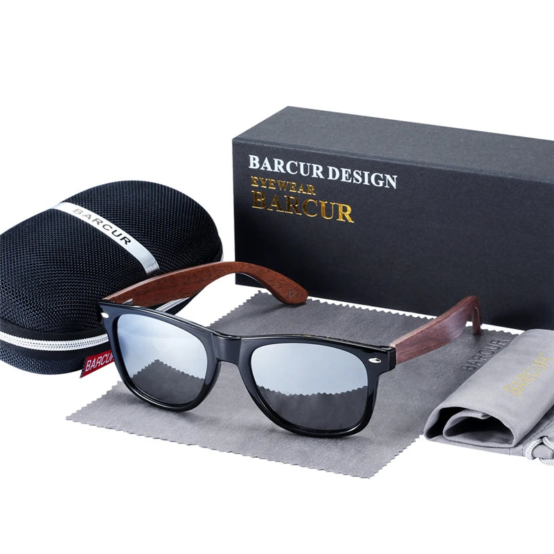 BARCUR Black Walnut Wood Polarized Sunglasses – UV400 Oval Frame, Unisex