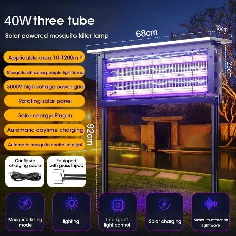 JOYINLED Powerful 15/40W Solar Mosquito Killer Lamp &amp; Outdoor Garden Light, Waterproof Electric Insect Trap with UV Attractant