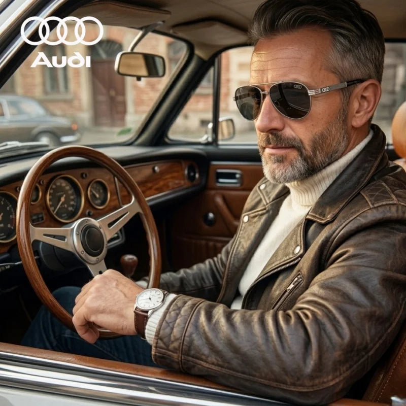 Audi Polarized Sunglasses – Unisex UV400 Anti-Glare Square Alloy Frame Sport &amp; Driving Shades