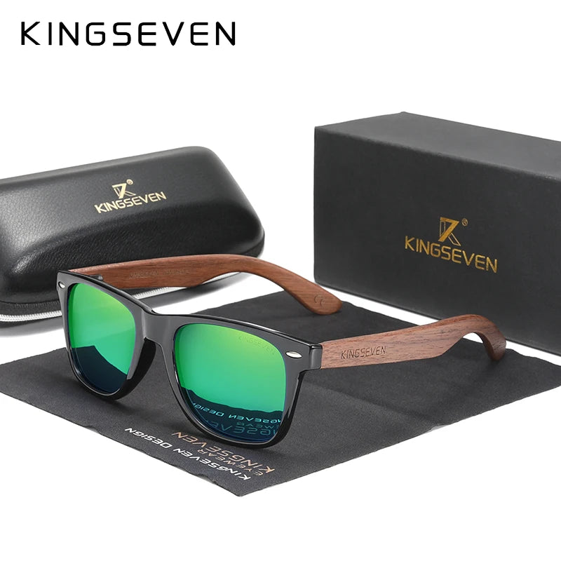 KINGSEVEN W5520 Walnut Wood Polarized Sunglasses – Spliced Frame, Handmade, UV400