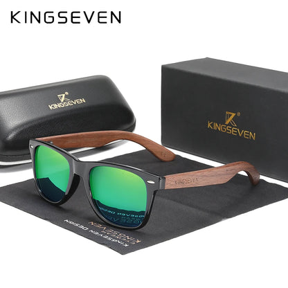 KINGSEVEN W5520 Walnut Wood Polarized Sunglasses – Spliced Frame, Handmade, UV400