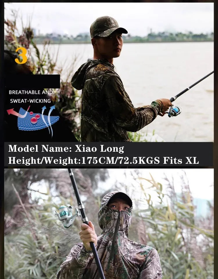 NANFOO Tree Camo Sun Protection Fishing Jacket – Lightweight Hooded UPF Jacket for Hunting, Fishing &amp; Hiking (M–3XL)