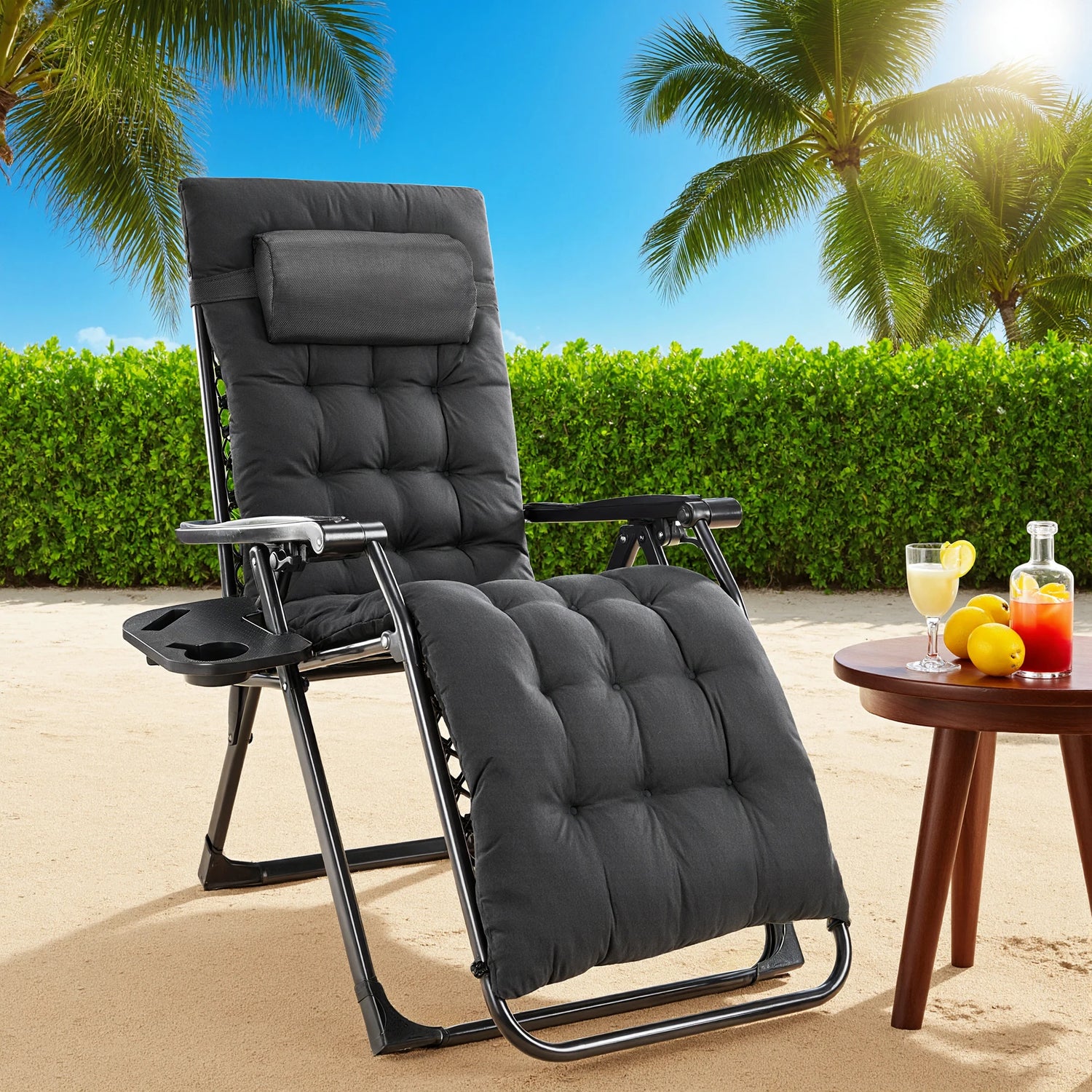 Zero Gravity Recliner Chair – Folding Outdoor Lounge Chair with Cushion, Cup Holder &amp; Headrest