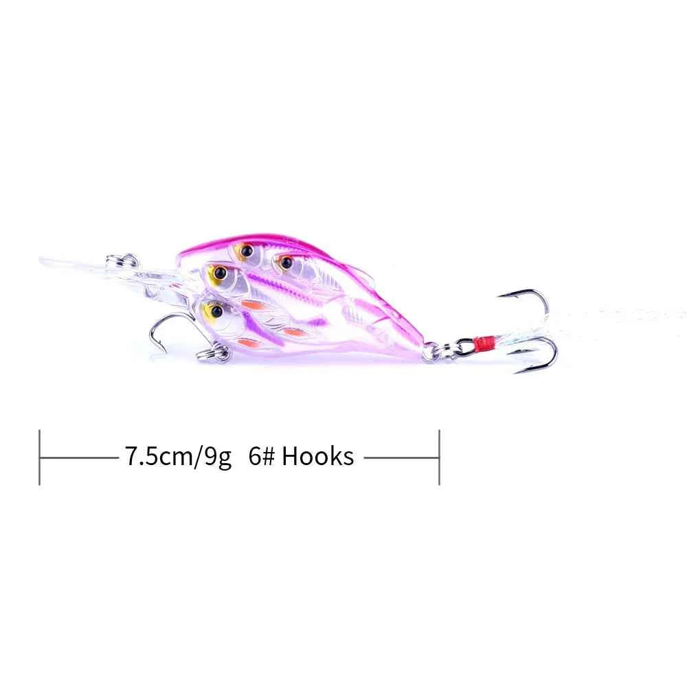 75mm 9g Floating Crankbait Fishing Lure – Swimbait Wobbler with Rattle &amp; 3D Eyes