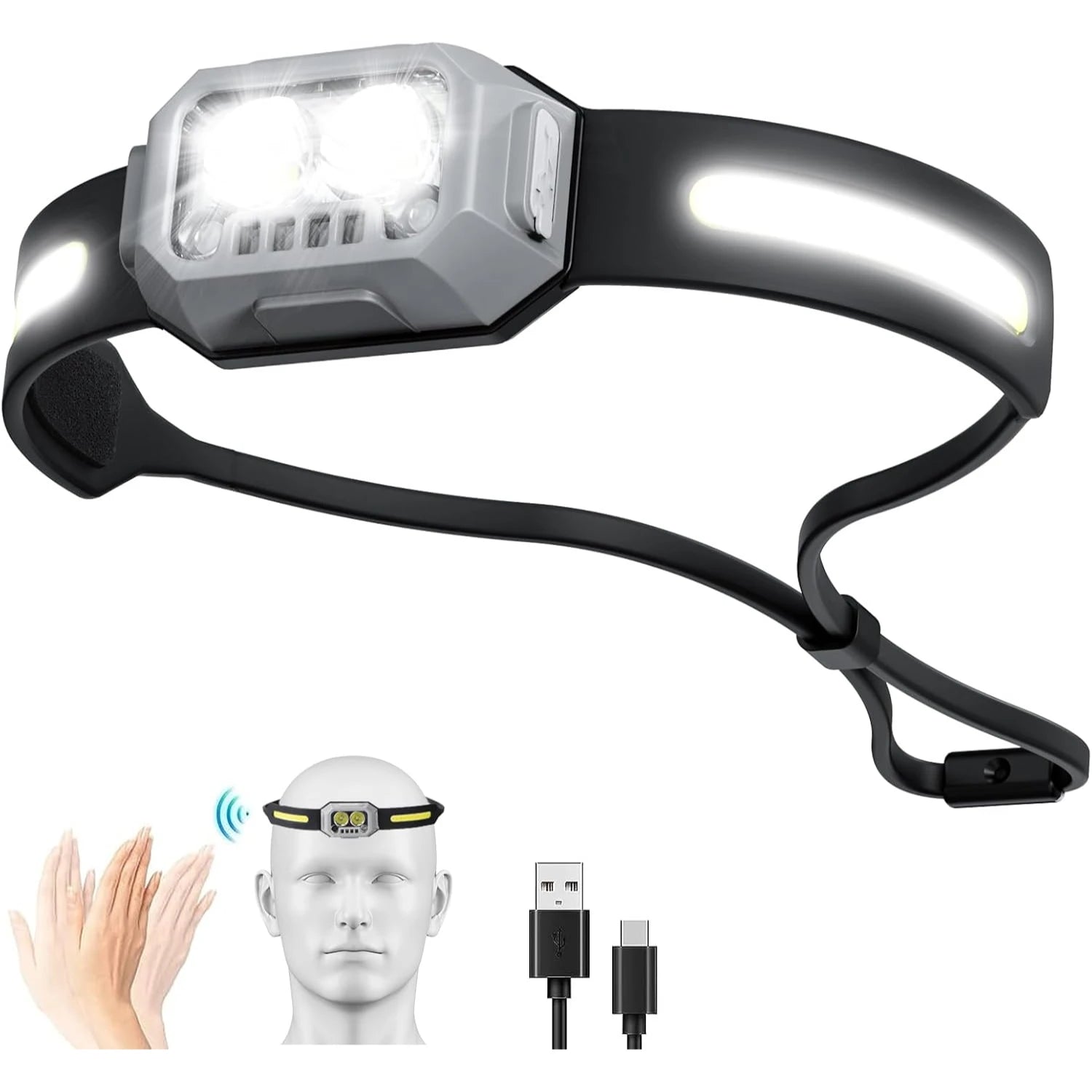 Headlamp Flashlight, 1000 Lumen Ultra-Light LED Rechargeable Headlight with 4 Modes and White Red Green Light, Head Light