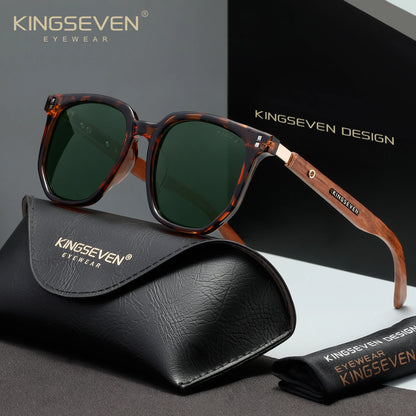 KINGSEVEN Retro Wood Frame Polarized Sunglasses – UV400 Unisex Driving Shades