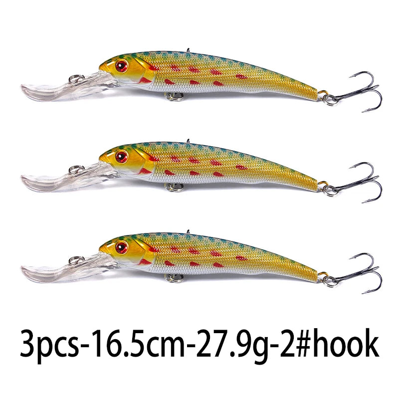 165mm 28g Deep Diving Minnow Fishing Lure – Hard Bait Wobbler for Bass, Pike &amp; Sea Fishing