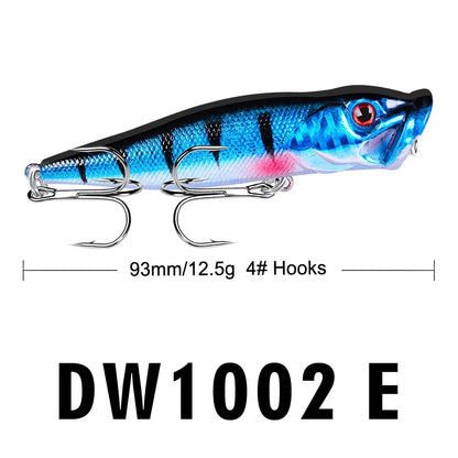 Popper Lure Topwater Fishing Bait – 93mm/12.5g Hard Bait Artificial Wobbler Plastic Fishing Tackle