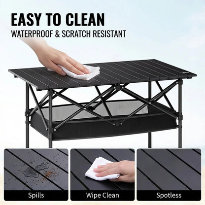 Aoran Portable Folding Camping Table – Adjustable Height, Mesh Shelf &amp; Carry Bag, 95cm / 120cm