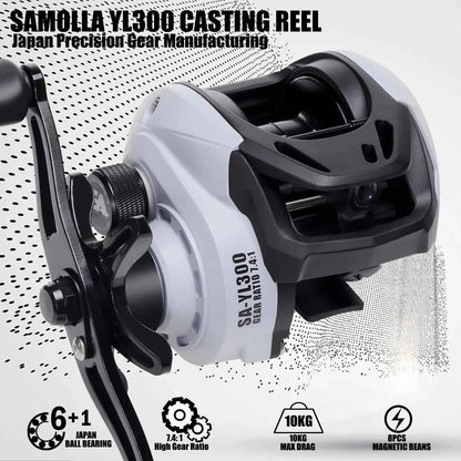 Fishing Reel YL300 Baitcasting Fishing Reel 6+1BB 7.4:1 10KG Drag Force Short-Shaft All-Purpose Spool For Snakehead Fishing