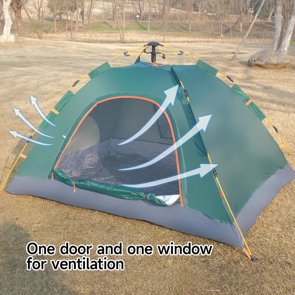 Waterproof Silver-Coated Fabric Tent with 1 Door 1 Window, High-Density B3 Mesh &amp; Automatic Fiberglass Poles