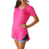 Summer solid color blouse V-neck short sleeve loose T-shirt hem arc women clothes
