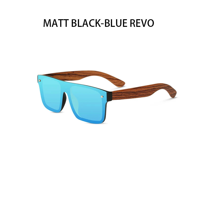 OI Wood 9908 Natural Wood Sunglasses – Polarized Mirror, UV400, Square, Unisex