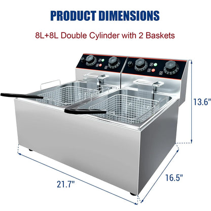 Commercial Electric Deep Fryer with Baskets Stainless Steel Adjustable Temperature Deep Fryer for Restaurant and Home