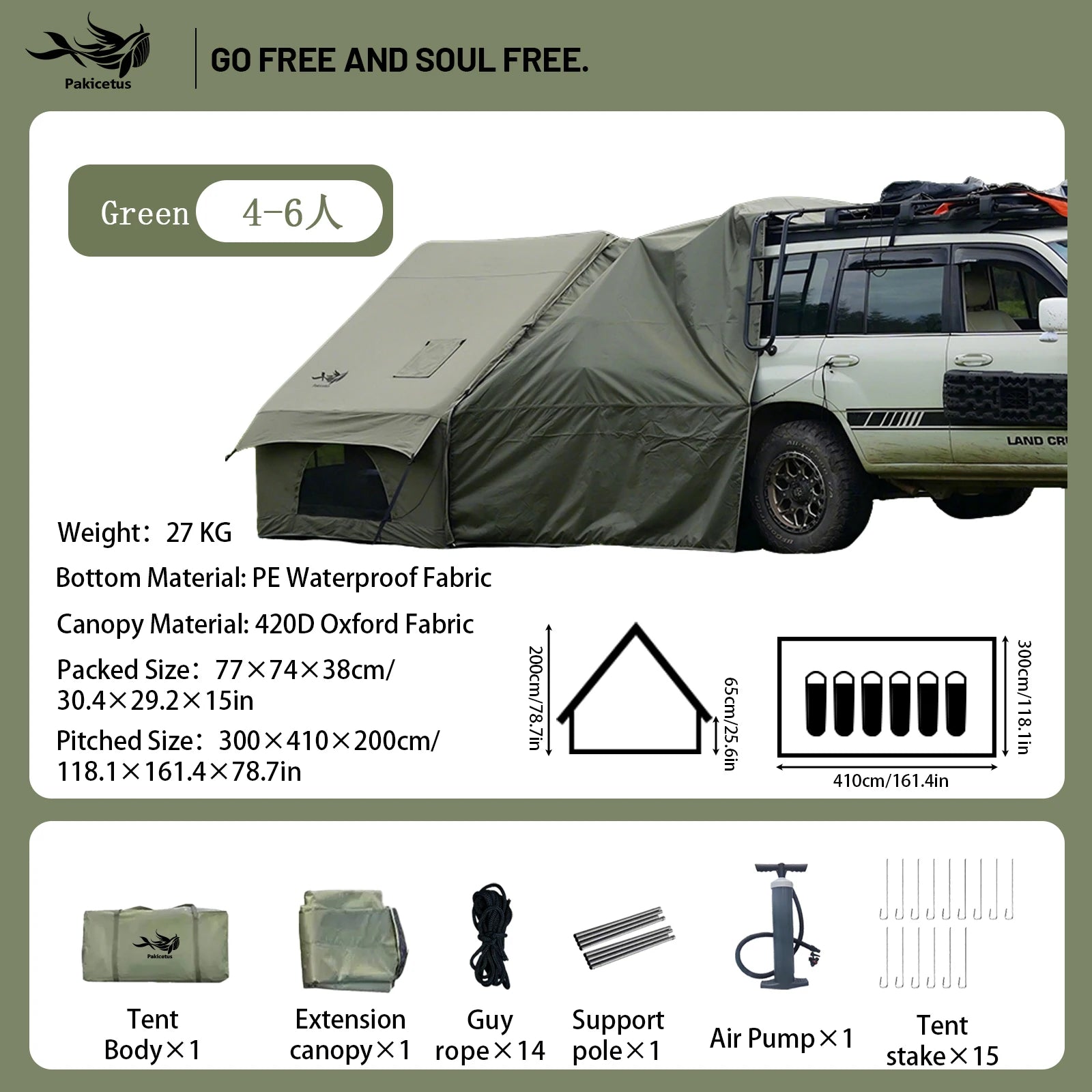 PAKICETUS Inflatable Camping Tent – 4-8 Person Portable 4-Season Waterproof Tent with Windows