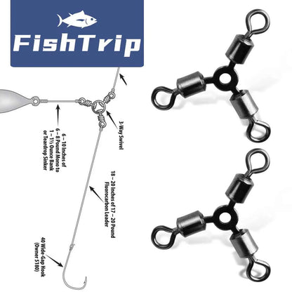 Three-Way Swivels – Stainless Steel | Black Chrome | 7 Sizes | Bottom Rig &amp; Break-Away Leader | 15, 30 &amp; 60 Pack