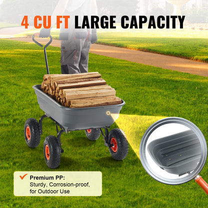 SucceBuy Heavy-Duty Garden Dump Cart – Poly Dump Wagon, 10" Wheels, 2-in-1 Handle, 600 or 1500 lbs Capacity