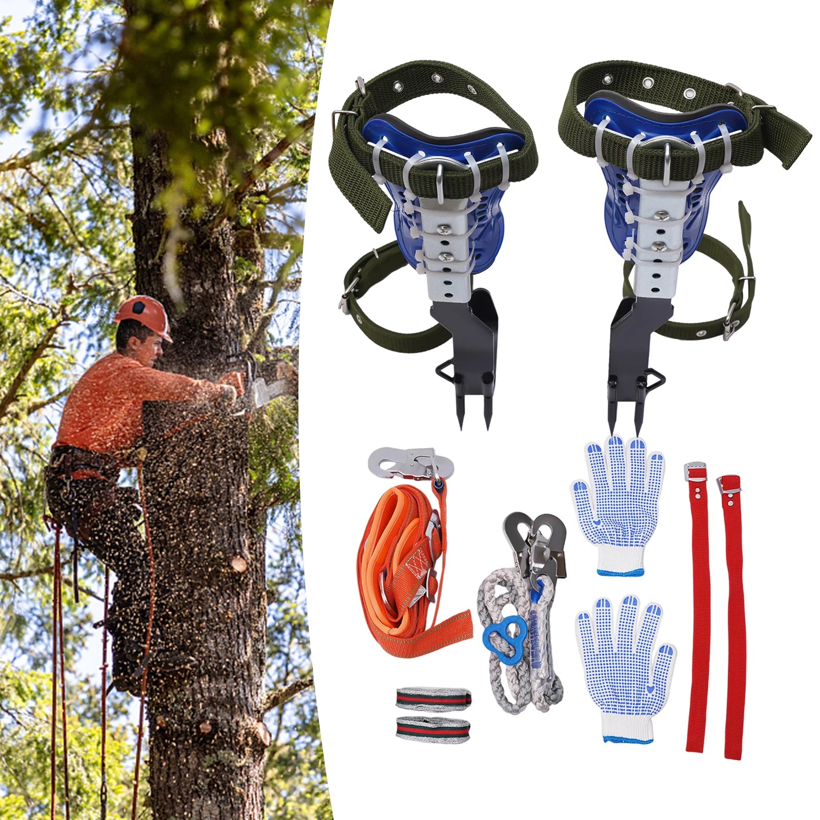 Professional Tree Climbing Spikes Kit 330lb Capacity Steel Spurs with Adjustable Straps &amp; Safety Gear for Arborists &amp; Hunters