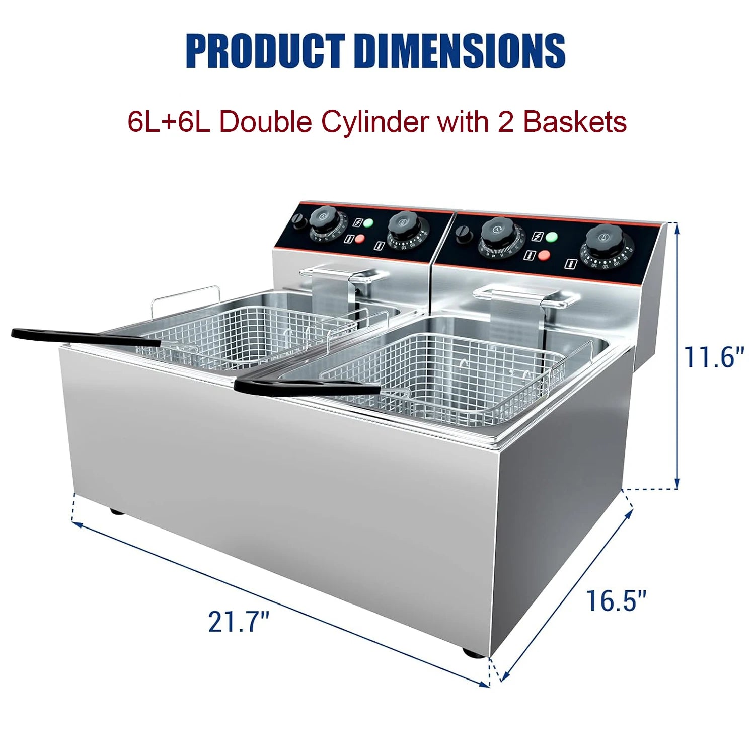 Commercial Electric Deep Fryer with Baskets Stainless Steel Adjustable Temperature Deep Fryer for Restaurant and Home